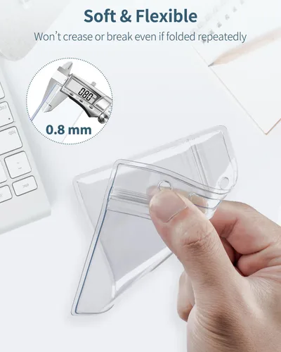 Vista 3 de Pawfly Paquete de 6 portatarjetas de identificación, estuche horizontal de plástico transparente con cremallera resellable, suave e impermeable