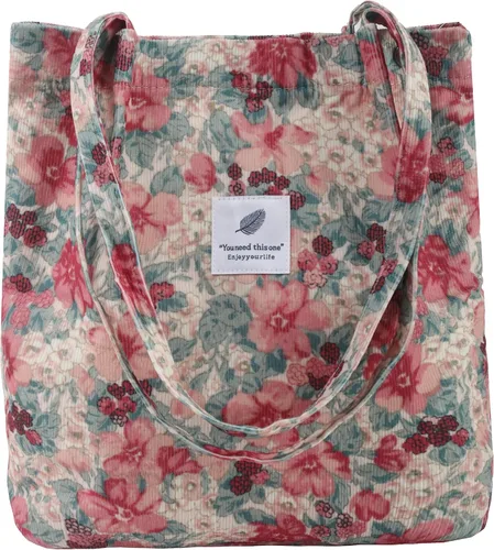 Vista 10 de Bolsa Tote de Pana para Mujeres Pequeña Bolsa de Lona para Hombro Bolsa de Mano de Pana con Bolsillo Interior 02 Verde Ejército