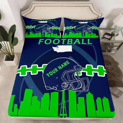 Vista 29 de Erosebridal Juego de sábanas bajeras personalizadas de fútbol americano para niños y niñas, juego de cama de jugadores de fútbol, juego de ropa
