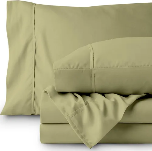 Vista 18 de Juego de sábanas de algodón peinado de 1500 TC para colchón de 38 a 17.7 in de profundidad (tamaño doble) Sábanas para cama (trifa, beige)