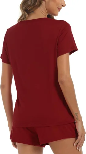 Vista 6 de Ekouaer Paquete de 2 conjuntos de pijama para mujer, camisetas de manga corta con pantalones cortos, cómodos pijamas casuales con bolsillos