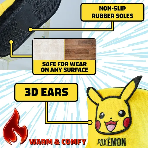 Vista 4 de Pokemon Pantuflas para niños, zapatillas de bota Pikachu Bulbasaur suaves, antideslizantes, zapatos de casa, regalos de anime para niños