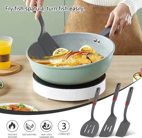 Vista 2 de Juego de espátulas de silicona flexible para utensilios de cocina antiadherentes, silicona de goma, sin BPA, resistente al calor, resistente