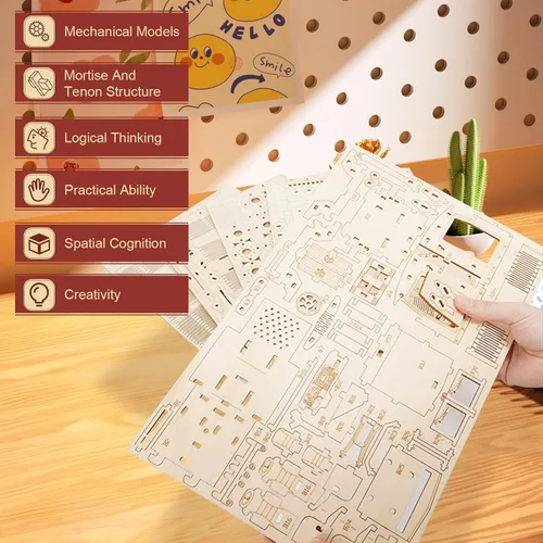 Vista 5 de Rompecabezas de madera 3D para adultos, rompecabezas mecánico de coche de playa, kit de construcción de modelo de vehículo de bricolaje, juguete