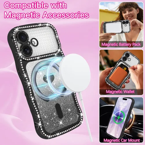 Vista 3 de AIGOMARA Funda magnética rizada para iPhone 17 para mujer, diseño de Negro