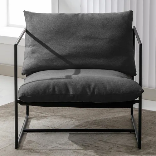 Vista 3 de Silla tipo cabestrillo, silla de acento suave con marco de acero, cómoda silla reclinable con cojín suelto para lectura para sala de estar, sala