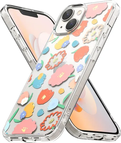 Vista 11 de Ringke Fusion Design - Funda compatible con iPhone 14 Plus de 6.7 pulgadas, parte trasera dura transparente con diseño de flores, a prueba