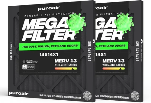 Vista 52 de PuroAir Filtro Mega - Filtro de aire de 12x12x1 MERV 13 para el hogar con carbón activado - Filtros alérgenos, caspa de mascotas, humo, polvo