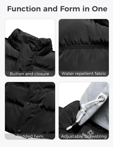 Vista 6 de Wantdo - Chaleco con relleno acolchado para mujer, con capucha desmontable
