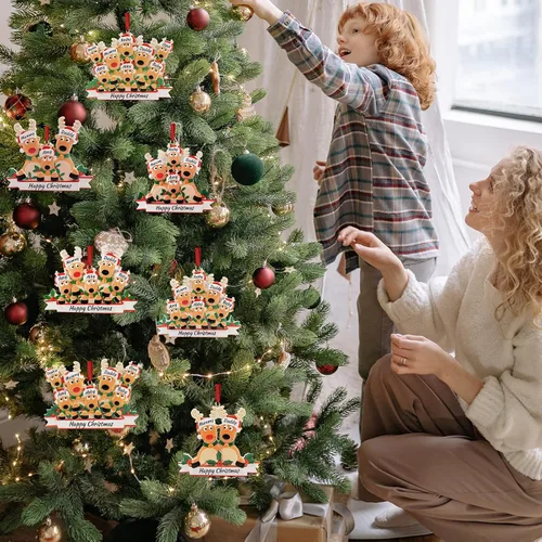 Vista 5 de Adorno personalizado de ciervo para árbol de Navidad, familia de 2,3,4,5,6,7,8 nombres, lindo reno de Papá Noel, decoración de Navidad 2025, regalo