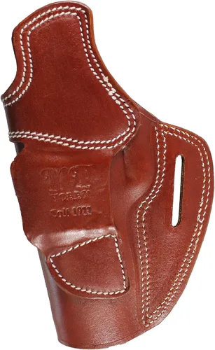 Vista 2 de Funda de cuero prémium hecha a mano OWB para pistola de extracción rápida Marrón - mano derecha
