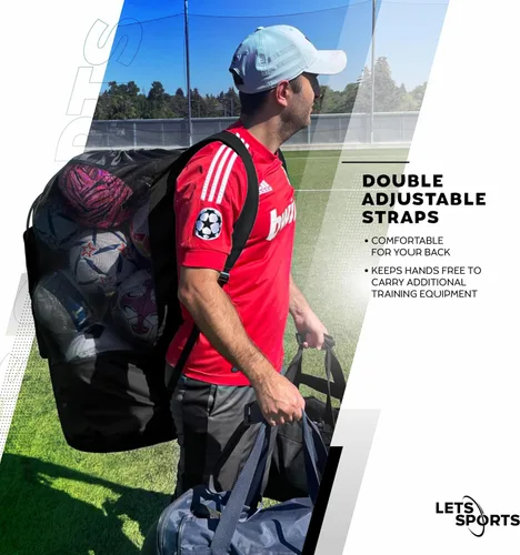 Vista 3 de Bolsa para Balones de Fútbol para Baloncesto, Voleibol y Fútbol Americano Bolsas Grandes de Malla con Cordón para Balones Bolsas para Balones
