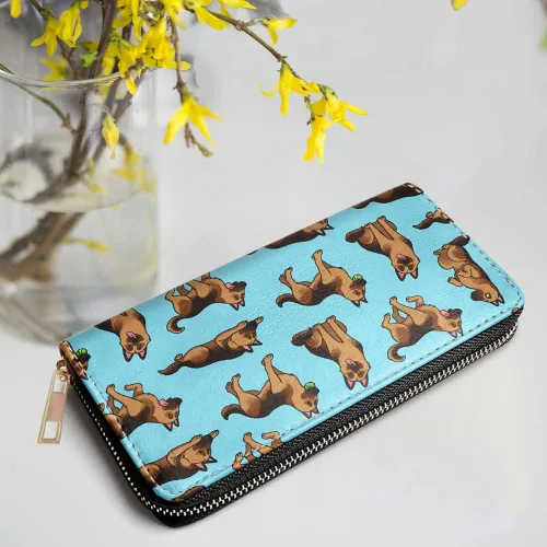 Vista 5 de WIRESTER Cartera de piel sintética con tarjetero y cremallera alrededor de la cartera larga para mujer