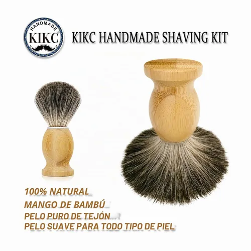 Vista 2 de KIKC Cepillo de afeitar de tejón puro hecho a mano para afeitado húmedo, mango de bambú cómodo, cerdas suaves, el mejor regalo para hombre barbudo