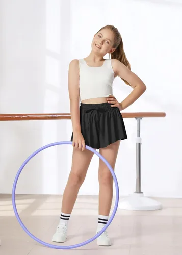 Vista 5 de Ewedoos Pantalones cortos holgados 2 en 1 para niñas, pantalones cortos atléticos de mariposa, talla 10-12, lindos pantalones cortos de moda