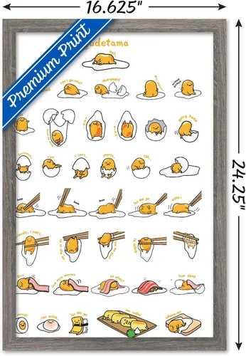 Vista 3 de Trends International - Póster de Gudetama con diseño de cuadrícula, para pared, 14.725 x 22.375 pulgadas, versión con marco de madera tipo granero