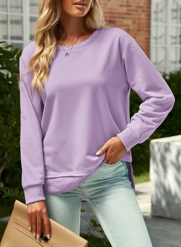 Vista 5 de Pkabogbi Sudadera casual de manga larga con cuello redondo para mujer, holgada, ligera, sin botones
