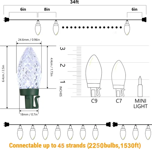 Vista 4 de Brizled - Luces de Navidad C9 para decoraciones navideñas al aire libre