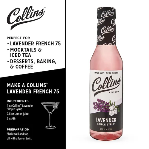Vista 3 de Jarabe Simple de Lavanda Collins con Azúcar Real para Cócteles, Spritz, Té Helado, Limonada, Chocolate Caliente, Postre, Repostería, Jarabes