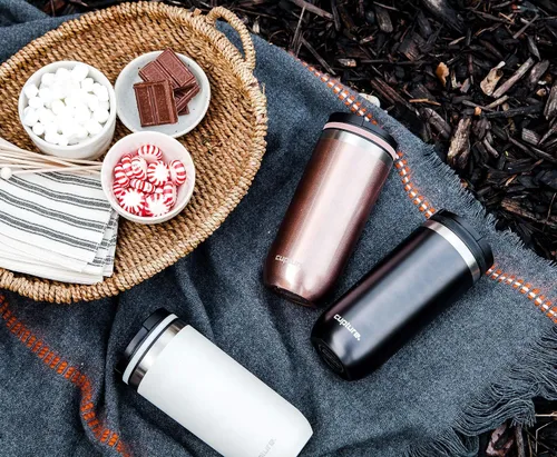 Vista 6 de Cupture TWIST-TOP - Taza de viaje de acero inoxidable con aislamiento al vacío, 16 onzas, gris plomizo Gris metalizado