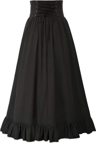 Vista 2 de Scarlet Darkness falda maxi victoriana estilo vintage con cintura alta acampanada