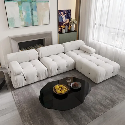 Vista 11 de JACH - Sofá modular convertible de 104 pulgadas, sofás minimalistas de terciopelo de mediados de siglo, sofá ancho de 3 asientos moderno de lujo