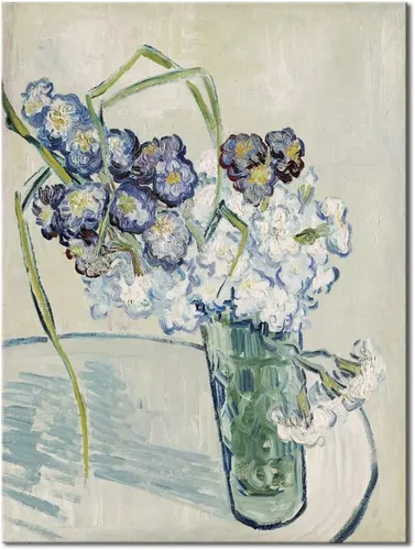 Vista 8 de Wieco Art Vidrio con impresión en lienzo de claveles, arte floral clásico de Van Gogh, arte de pared moderno y famoso listo para colgar