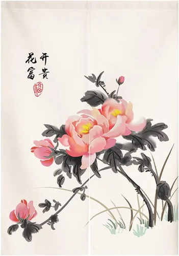 Vista 9 de Tapiz japonés Noren para puerta, cortina tradicional china de la riqueza de la fortuna para puerta, pintura de flores, decoración del hogar, 29 x 35