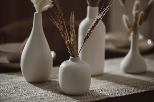 Vista 4 de Juego de 16 jarrones de cerámica blanca, minimalista bohemio pequeño jarrón de flores de hierba de pampa para decoración del hogar de granja, centro
