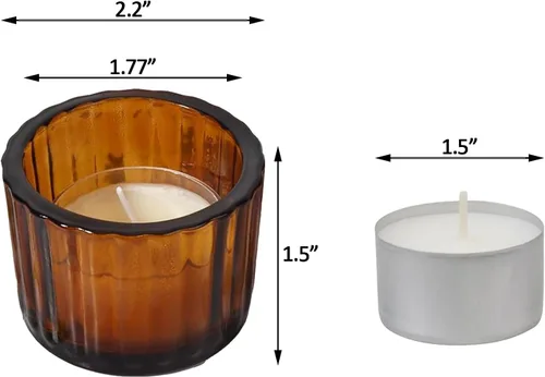 Vista 2 de GOLDEAL Portavelas ámbar Tealight, juego de 24 portavelas de vidrio grueso, portavelas votivas, para decoración de mesa de boda, suministros