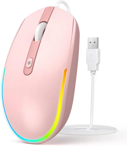 Vista 9 de Seenda Ratón con cable, mouse LED RGB retroiluminado con cable USB de 4.9 ft, 1600 DPI silencioso ergonómico portátil para computadora portátil