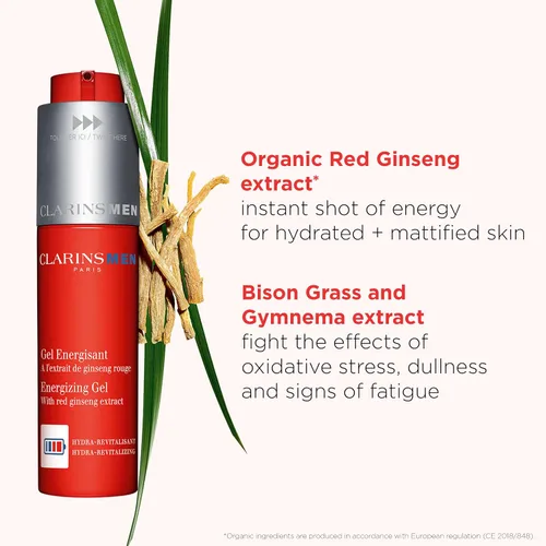 Vista 3 de CLARINS MEN Gel energizante Gel hidratante fresco y matificante para hombres Energiza la piel y bloquea la humedad Matifica y desbrilla