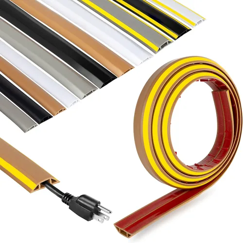 Vista 10 de Rubber Bond Protector de cable de piso - Cubiertas de cable autoadhesivas fuertes para cables - Cubiertas de cable de extensión de perfil bajo