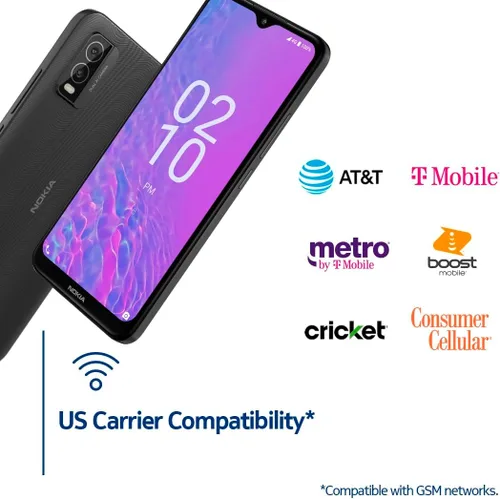 Vista 5 de Nokia C210 T-Mobile, AT&T, Cricket Android 13 Smartphone desbloqueado Batería para todo el día Versión estadounidense 3/32 GB Pantalla