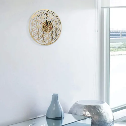 Vista 8 de The Geeky Days Flower of Life Intersect Rings Reloj de pared de madera geométrica geometría sagrada Reloj decorativo Reloj de inauguración