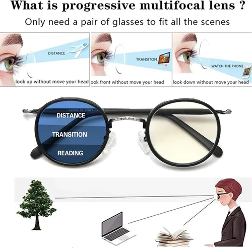 Vista 2 de COTIA Gafas de lectura de transición fotocrómicas progresivas multienfoque lector para hombres/mujeres gafas redondas clásicas