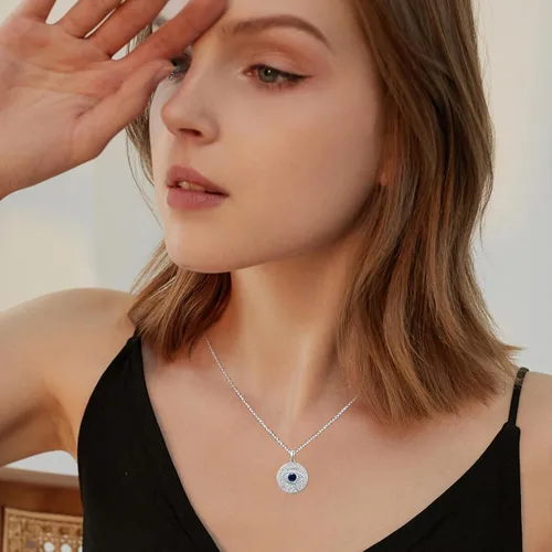 Vista 3 de TUGHRA Collar contra el mal de ojo de plata esterlina S925 con dije de mal de ojo, collares de protección, amuleto de joyería de regalo