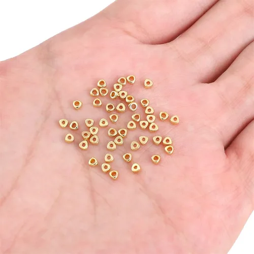 Vista 4 de BEADIA Cuentas espaciadoras triangulares chapadas en oro de 14 quilates, 0.098 x 0.059 in, 50 unidades para hacer joyas, no se deslustran