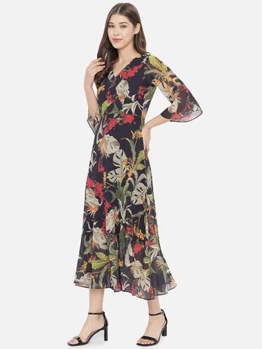 Vista 2 de Multicolor Floral Georgette Vestido Midi