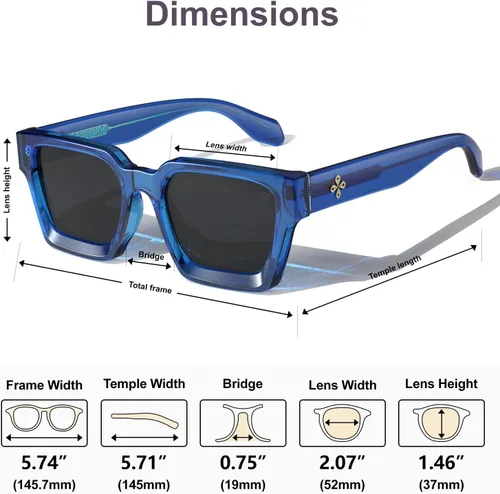 Vista 88 de VISOONE Moda 100% UV400 Protección Rectángulo TR90 Y2K Gafas de sol Accesorios para Mujeres Hombres RIVER, Transparente/Gris Rosa