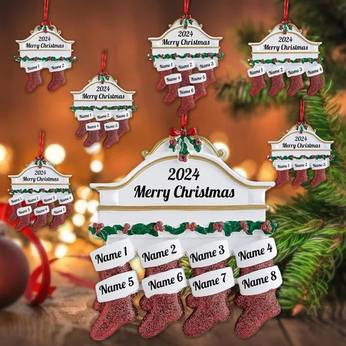 Vista 20 de Amlion Adornos personalizados de cerámica para calcetines de Navidad, familia de 2 a 8, nombres personalizados, estilo tradicional, ocasión