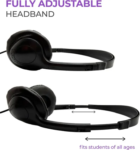 Vista 4 de Soundnetic SNCCV - Paquete de 10 auriculares estéreo con almohadillas de cuero sintético y control de volumen, color negro, ideales para escuelas