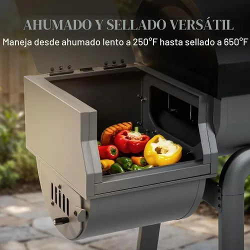 Vista 6 de Feasto - Parrilla de carbón resistente de 30 pulgadas, control digital de temperatura y 2 sondas para carne Outdoor BBQ Grill with Offset Smoker
