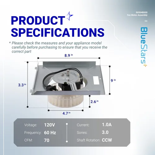 Vista 2 de BlueStars 769RL B Unit, S0504B000 - Conjunto de motor para Broan Nutone 769RL, 763RL, 769RL-R01, 757, 769RFT-R01, VF707RCN, 765RL, 763RL-R01