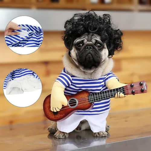 Vista 4 de Idepet Disfraz de Halloween para mascotas, divertido disfraz de guitarra para perro, ropa para mascotas, traje para cachorros, perros pequeños