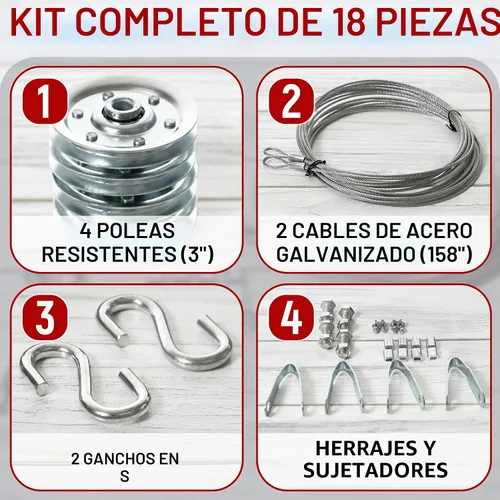 Vista 2 de Kit de polea y cable para puerta de garaje, juego de 4 poleas con 2 cables de acero, se adapta a puertas de garaje de 7 pies y 8 pies, poleas