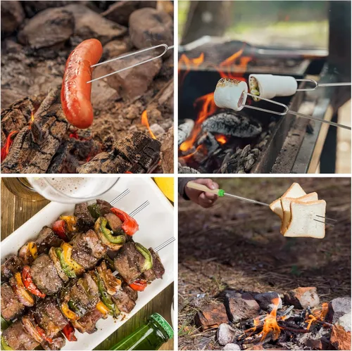 Vista 6 de 6 paquetes de pinchos para s'mores, 81 centímetros de pinchos para malvaviscos para fogata, pinchos extensibles para asar con bolsa, tenedor