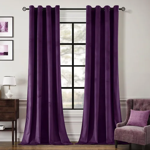 Vista 13 de Cortinas opacas de terciopelo verde oscuro de 84 pulgadas de largo, con ojales, para dormitorio, bloqueo de luz, aislamiento térmico, juego de 2
