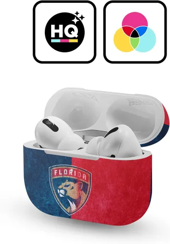 Vista 2 de Head Case Designs Calcomanía de vinilo con licencia oficial de la NHL Half Distressed Florida Panthers compatible con Apple AirPods 3 de 3ª