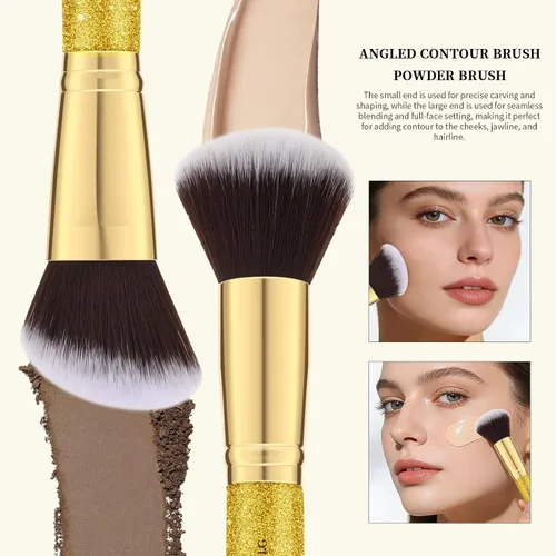 Vista 4 de DUcare Brochas de maquillaje Duo End Foundation Powder Buffer y Contour Brush Herramientas cosméticas sintéticas 2 piezas 2 piezas de crema